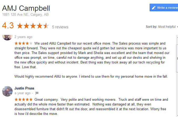 AMJ Campbell – Google reviews