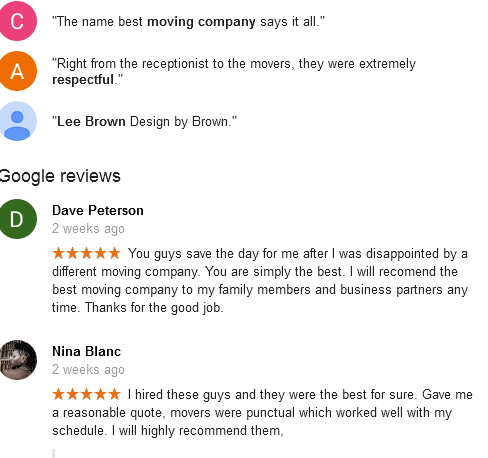 Best Moving Companies Calgary - Customer google reviews