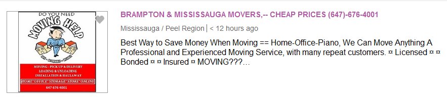 Brampton and Mississauga Movers on Kijiji