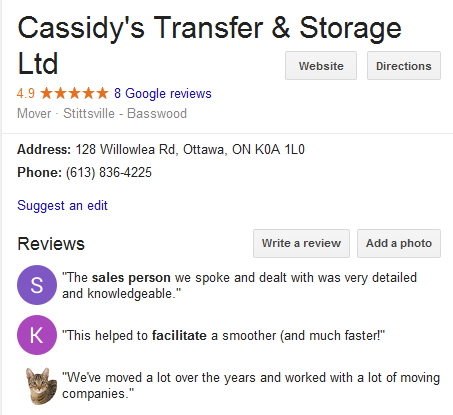 Cassidy’s Transfer and Storage – Location