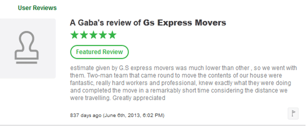 GS Express Movers Customer Review