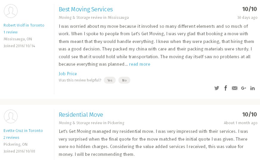 Lets Get Moving - Moving reviews