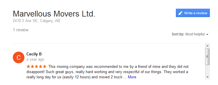 Marvelous Movers – Google review