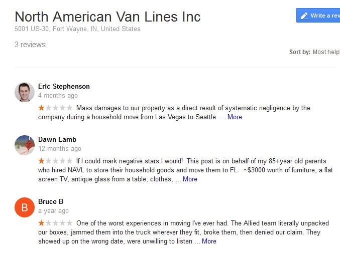 North American Van Lines – Moving reviews