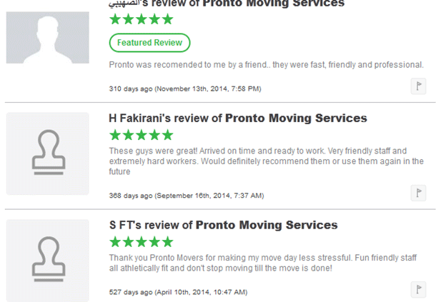 Pronto Movers Customer Reviews