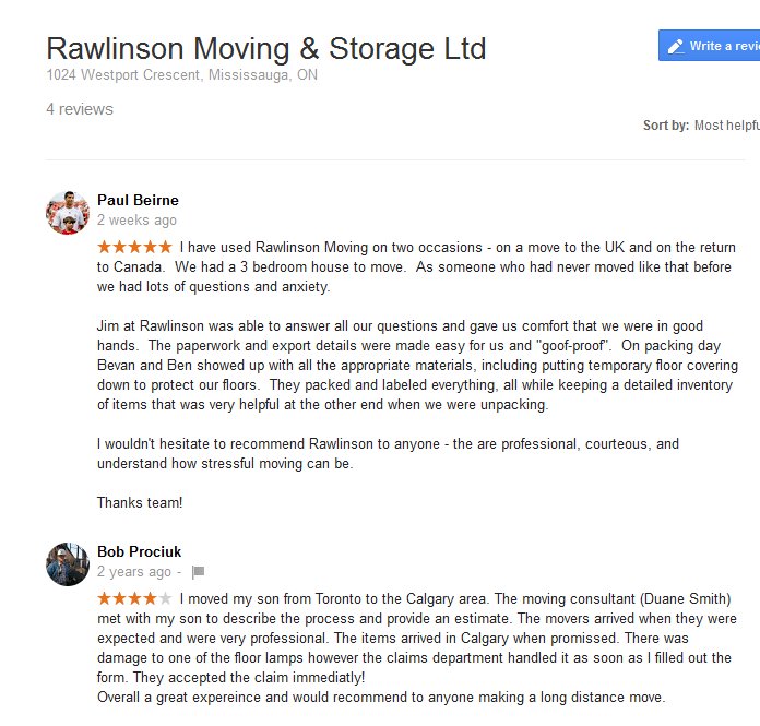 Rawlinson Moving and Storage – Moving reviews