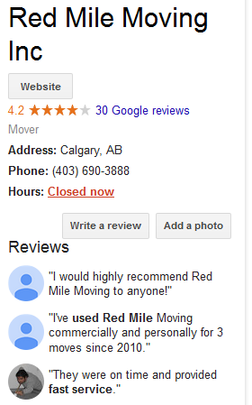 Red Mile Moving – Google reviews