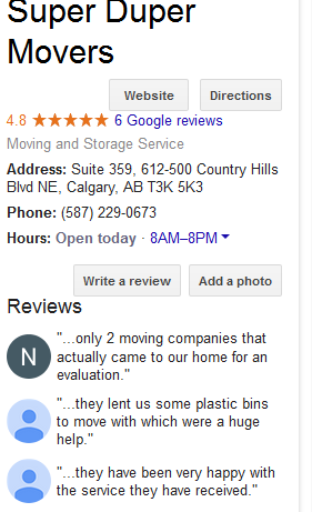Super Duper Movers – Google reviews