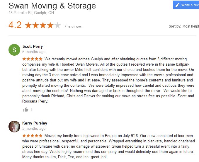 Swan Moving and Storage – Moving reviews