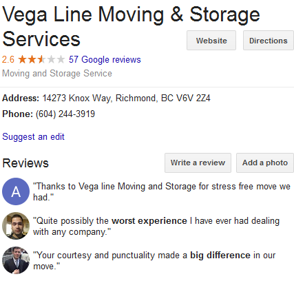Vega Line Moving & Storage Services – Location