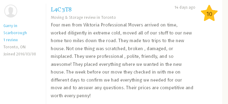 Viktoria Professional Movers – Homestars review