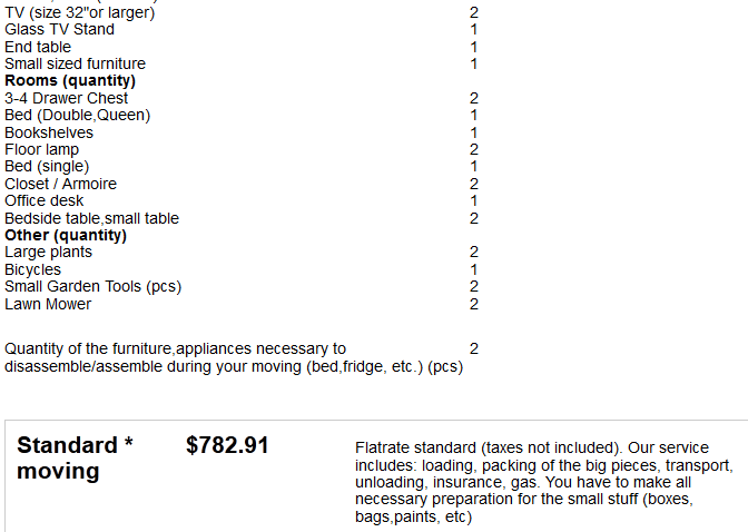 Flat Price Movers – Sample Moving Quote