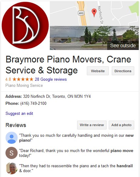 Braymore Piano Movers – Location and reviews