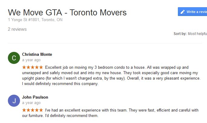 We Move GTA – Moving reviews