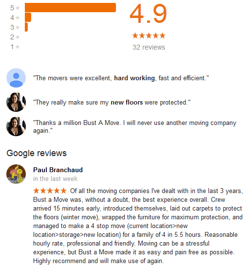 Google Reviews – Bust a Move Moving Company & Transportation