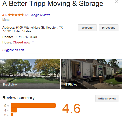 A Better Tripp Moving and Storage – Google rating
