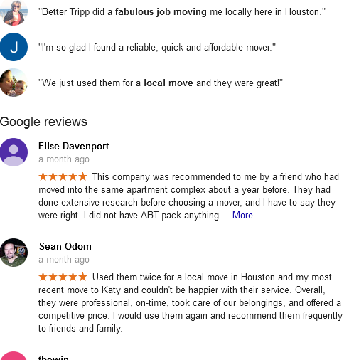 A Better Tripp Moving and Storage – Google reviews