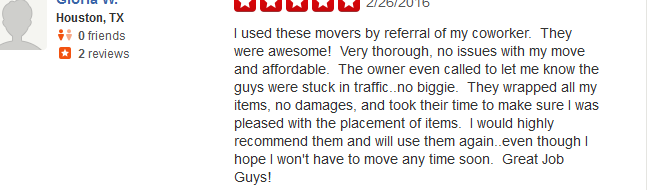 A & C Movers – YELP review