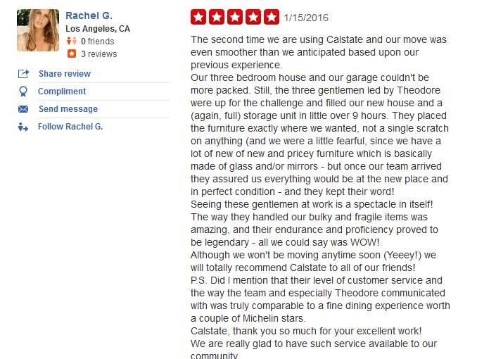 Calstate Moving and Storage – moving company customer’s review