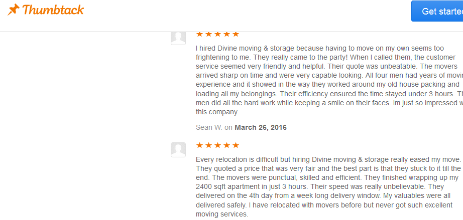 Diving Moving and Storage – Customer reviews