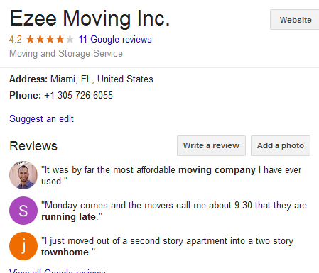 Ezee Moving – Movers’ Location