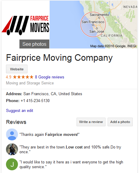 Fairprice Moving and Storage – Movers’ Location