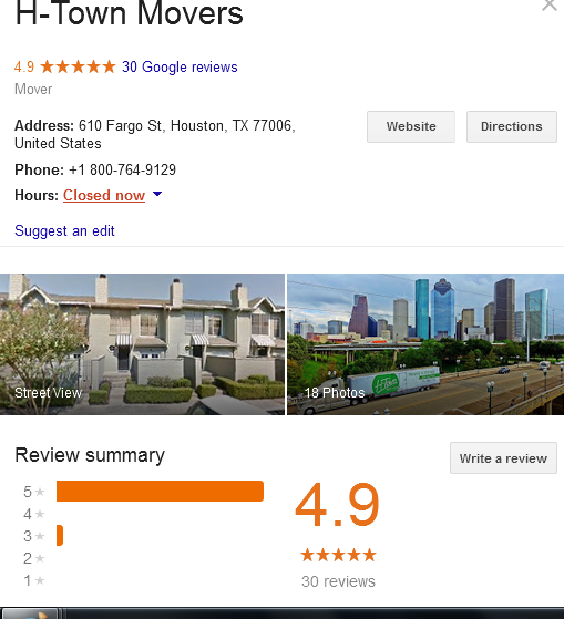 H-Town Movers – Google rating
