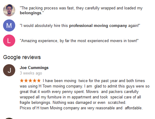 H-Town Movers – Google reviews