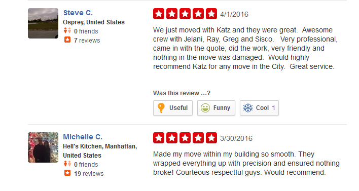 Katz Moving – Customer reviews