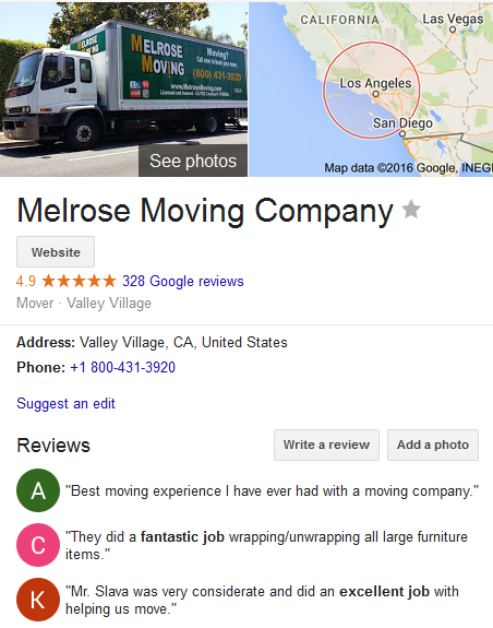 Melrose Moving Company – Movers’ Location and ratings