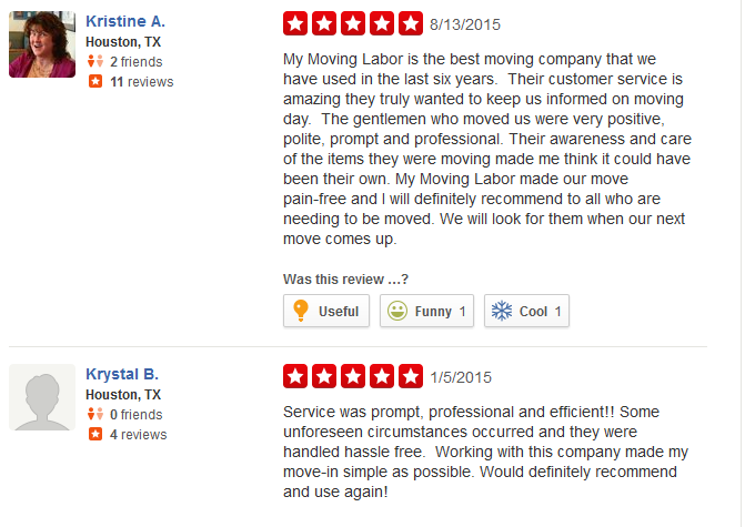 My Moving Labor – YELP reviews
