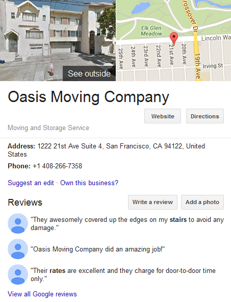 Oasis Moving Company – Movers’ location