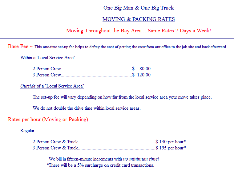 One Big Man, One Big Truck – Moving rates
