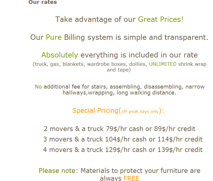 Pure Moving Company – moving rates
