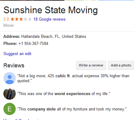 Sunshine State Moving – Movers’ location