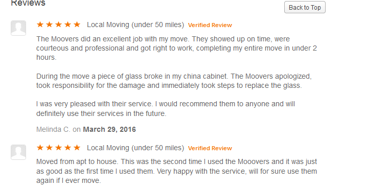 The Moovers – Customer reviews
