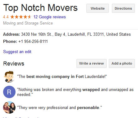 Top Notch Movers – Movers’ Location