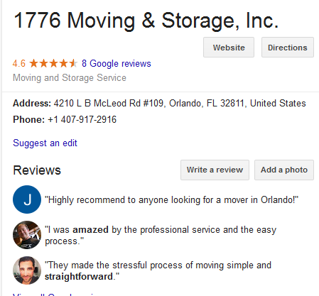 1776 Moving and Storage – Mover’s location