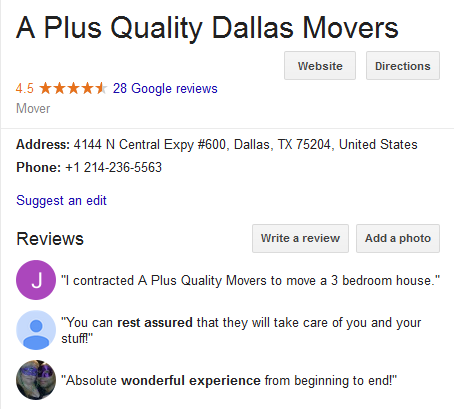 A Plus Quality Movers – Movers’ location
