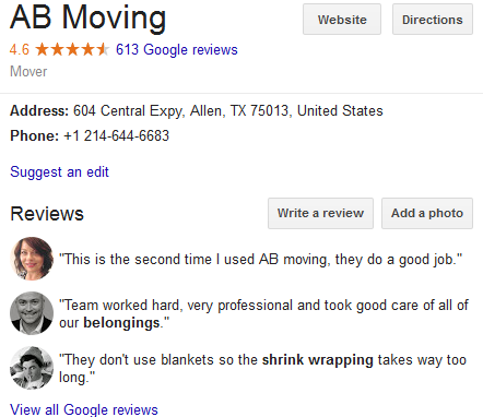 AB Moving – Movers’ Location