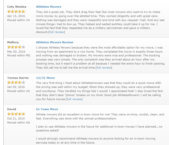 Athletes Movers – Moving reviews