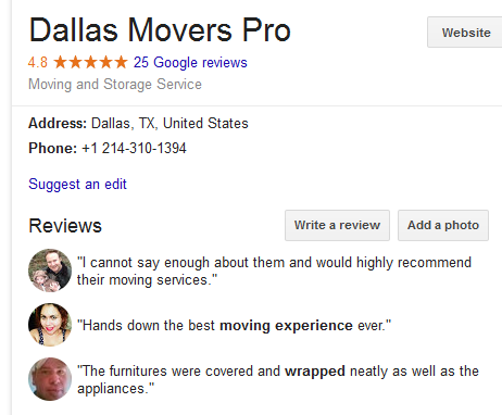 Dallas Movers Pro – Location and ratings