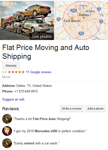 Flat Price Moving and Auto Shipping – Location and ratings
