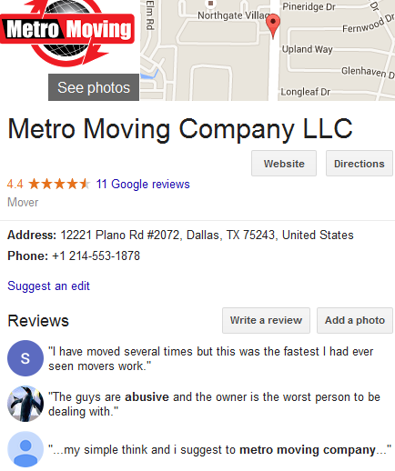 Metro Moving Company LLC – Movers’ location