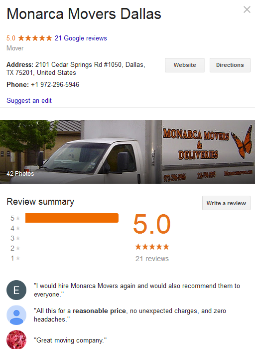 Monarca Movers – Location and ratings