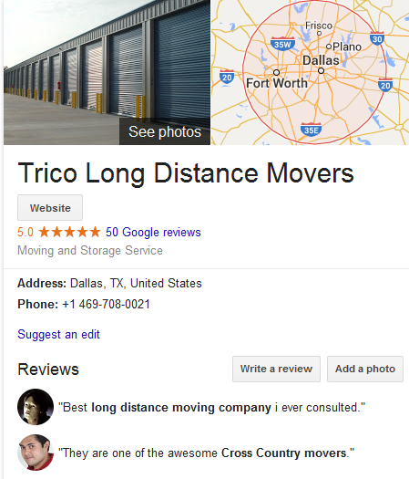 Trico Long Distance Movers – Movers’ Location