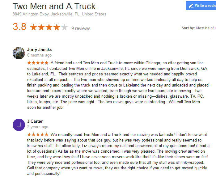 Two Men and a Truck – Moving reviews