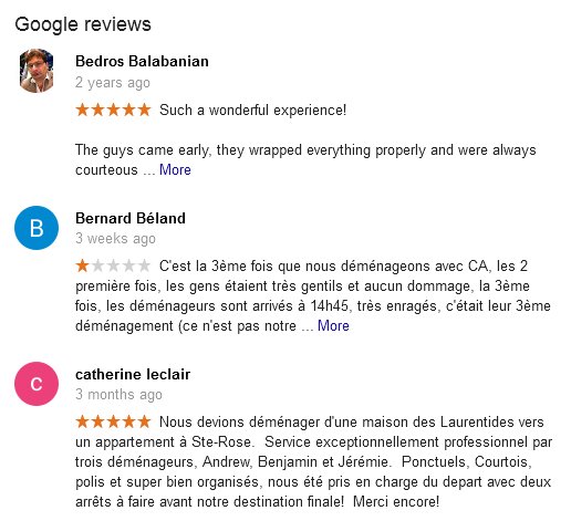 Demenagement CA – Moving reviews