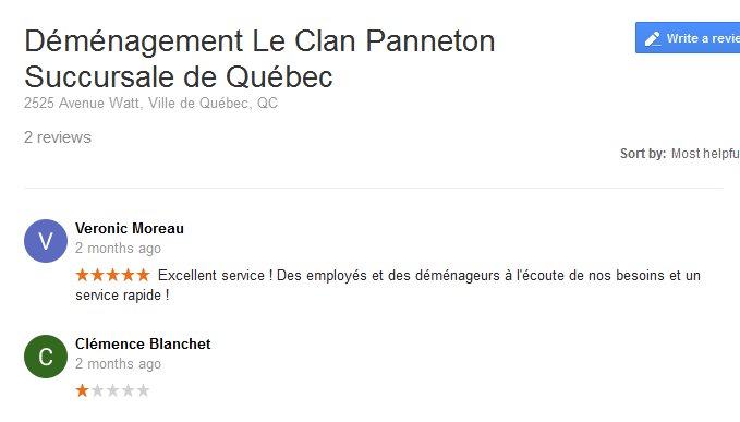 Demenagement Le Clan Panneton – Moving reviews
