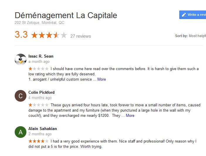 Demenagement La Capitale – Moving reviews